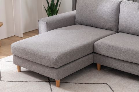 MERLİN MİNİ KÖŞE KOLTUK, NATUREL AYAK, FİTİLLİ KOL, ŞÖNİL KUMAŞ, MAVİ GRİ