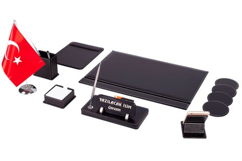 BAYRAKLI DERİ SÜMEN TAKIMI MASA İSİMLİĞİ, SİYAH