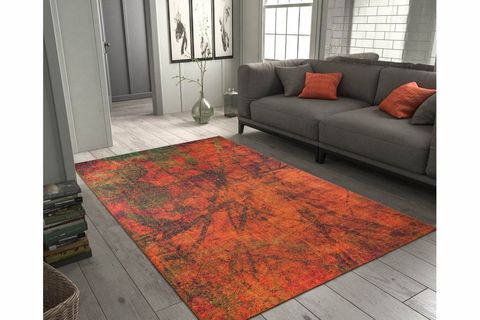 ARTLOOP MODERN FUSİON DEKORATİF ŞÖNİL DOKUMA TURUNCU HALI AL 09 255X355