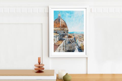 BEYAZ ÇERÇEVELİ SULUBOYA İTALYA FLORANSA TABLOSU 33X43 CM
