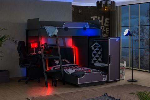 GAMER LEDLİ DOLAPLI MASALI RANZA, ANTRASİT