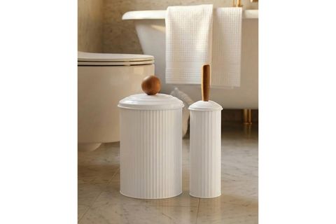 THE MİA STRİPE ÇÖP KOVASI TUVALET FIRÇASI BANYO SETİ, BEYAZ