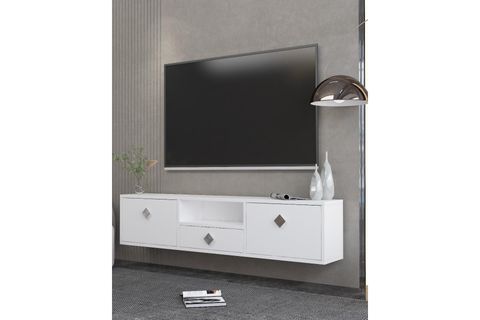 DROPDD TV SEHPASI, BEYAZ GÜMÜŞ KULP, DUVARA MONTAJ, 1305DROPDD 1