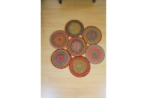 AADAN RENKLİ RUSTİK TASARIM JÜT HALI, YUVARLAK 200X200