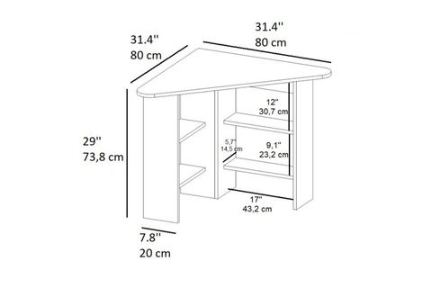 CORNER KÖŞE RAFLI ÇALIŞMA MASASI, BEYAZ