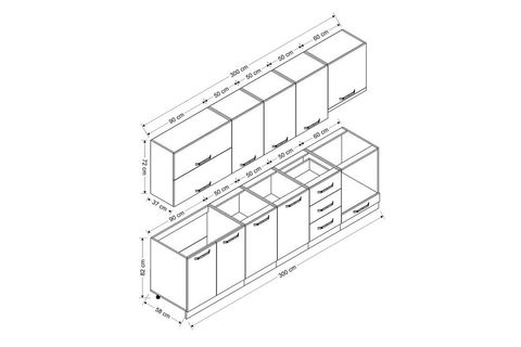 MİNAR  ELA 300 CM MUTFAK DOLABI BEYAZ ANTRASİT 300-A9