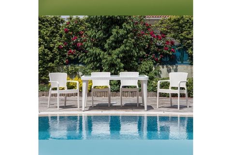 TİLİA SAND 6 KİŞİLİK CAMLI MASA SANDALYE TAKIMI BAHÇE BALKON SETİ BEYAZ