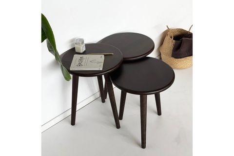 DOĞAL MASİF AHŞAP YÖRÜNGE SEHPA SETİ, ÜÇLÜ, CEVİZ