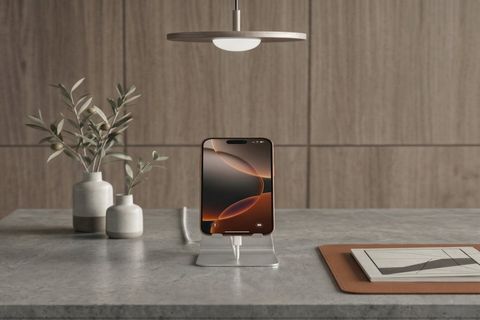 PASLANMAZ ÇELİK MASAÜSTÜ TELEFON STANDI, GÜMÜŞ GRİ, 7X10X5 CM
