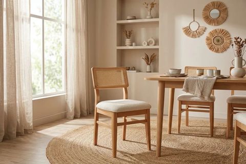 LİZBON SANDALYE, NATUREL AHŞAP, KREM KUMAŞ