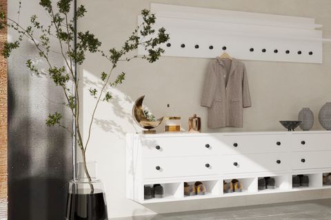 LENO 6 ÇEKMECELİ DUVAR RAFLI MODERN DRESUAR VE ASKILIK HOL TAKIMI PNR-DRS-1001