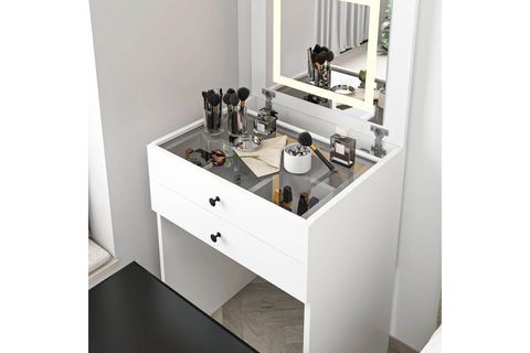 LUMA GİZLİ PUFLU LED AYNALI MAKYAJ MASASI, BEYAZ