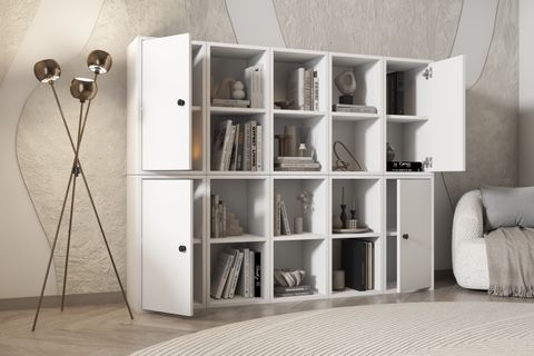 LEKSA 4 KAPAKLI RAFLI KİTAPLIK 160 CM BEYAZ KTP-1143-Ç