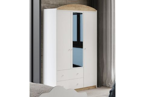 LUCİA AYNALI GARDIROP, BEYAZ MEŞE, 3 KAPAKLI