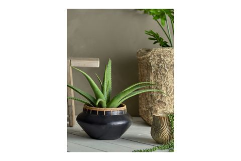 SİYAH RATTAN DİKİŞLİ EL YAPIMI VAZO MİNİMALİST