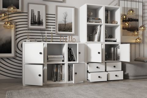 LEKSA 6 KAPAKLI ÇEKMECELİ KİTAPLIK 165 CM BEYAZ KTP-1441-Ç