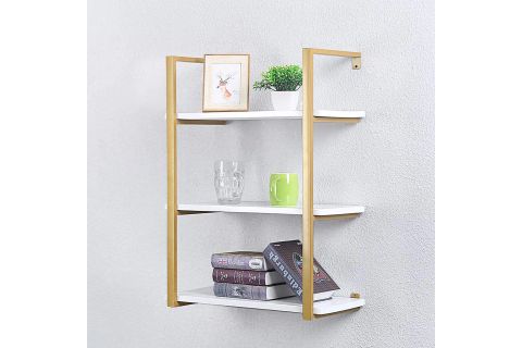 TASNİA GOLD METAL AHŞAP DUVAR RAFI 60 CM 3 KATLI