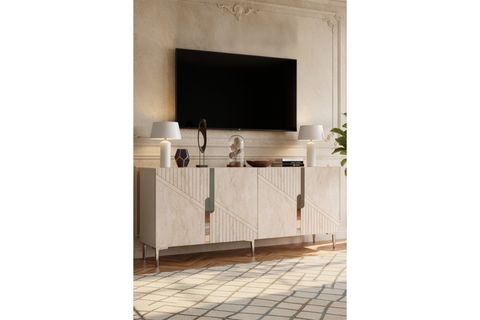 EVVA KONSOL VE TV SEHPASI BEYAZ TRAVERTEN SİLVER 180 CM KA1828BTS