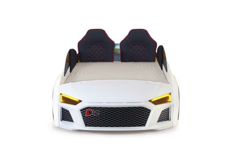 AUDİ FULL LEDLİ KUMANDALI VE MÜZİKLİ ARABALI YATAK, BEYAZ