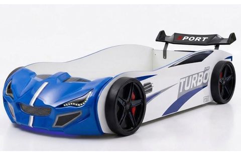 TURBO GT1 LEDLİ ARABALI YATAK, MAVİ, 100X190