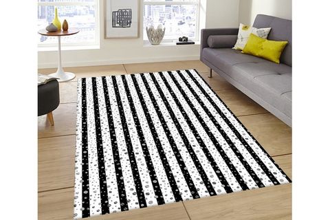 SİYAH BEYAZ ÇİZGİLİ DEKORATİF MODERN HALI 80X150