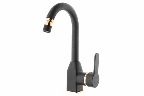 KARE STILL KUĞU OYNAR PERLATÖRLÜ LAVABO BATARYASI, SİYAH ALTIN
