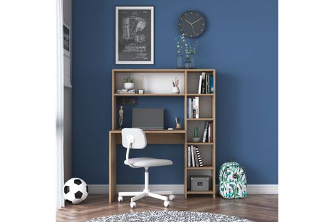 RANİ KİTAPLIKLI RAFLI BİLGİSAYAR ÇALIŞMA MASASI, SEPET CEVİZ, HA104