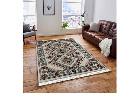 ELSE TURKUAZ SARI KREM ANADOLU VİNTAGE SAÇAKLI BOHEM KİLİM HALI 50X80