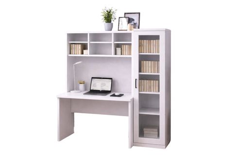MERİSA CAM KAPAKLI TEK KİTAPLIKLI ÇALIŞMA MASASI, BEYAZ