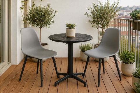 TİLİA SİYAH 2 SANDALYELİ BAHÇE BALKON BİSTRO SETİ, GRİ, 60X60 CM
