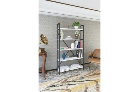 MİLA DEKORATİF 5 RAFLI METAL KİTAPLIK, 180 CM, BEYAZ