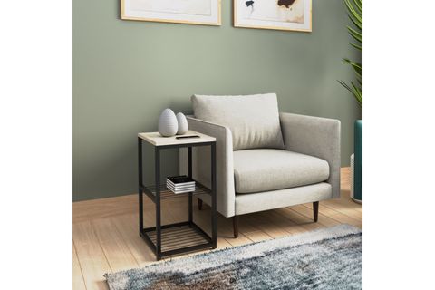 TEDİ METAL AYAKLI DEKORATİF TEL RAFLI YAN SEHPA, TAŞ GRİ