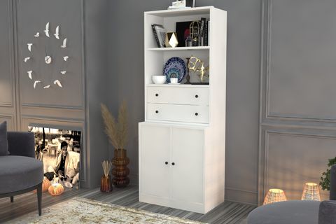 ZEHRA KONSOL, RAFLI ÇEKMECELİ DOLAPLI, BEYAZ, 65 CM, VTR-1062-Ç