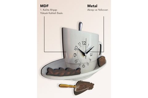 KAHVE FİNCANI SARKAÇLI MUTFAK SAATİ