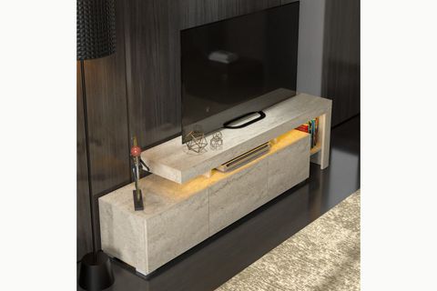 LUMA LED IŞIKLI TV ÜNİTESİ, KONSOL TRAVERTEN DESEN, 192 CM