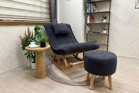 ASEDİA MİSKİN SALLANAN SANDALYE, TEDDY ANTRASİT, NATUREL AHŞAP AYAK