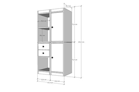 LEKSA MODÜLER 2 KAPAK 2 ÇEKMECE AÇIK RAFLI İKİLİ KOLON KİTAPLIK