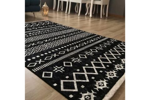 HALIMAX DARA 176 KAYMAZ DOKUMA TABANLI ETNİK DESENLİ MODERN HALI, SİYAH, 100X300