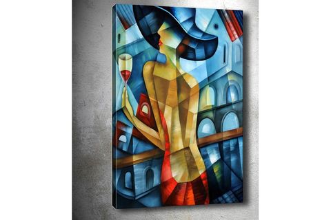 ŞARAP İÇEN KADIN DEKORATİF KANVAS TABLO, 100X140
