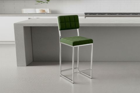 RİVA BAR MUTFAK SANDALYESİ, KROM KAPLAMA AYAKLI, YEŞİL