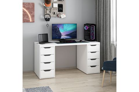 ALEN ÇALIŞMA MASASI, BEYAZ, 8 ÇEKMECELİ, 150 CM