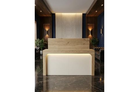 APOLLON LED IŞIKLI KARŞILAMA BANKOSU, SEPET KUMTAŞI, 150 CM ÇEKMECELİ