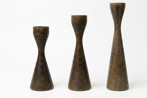 AHENK KAYIN AHŞAP ÜÇLÜ ŞAMDAN SETİ, KOYU CEVİZ,  15-20-25 CM