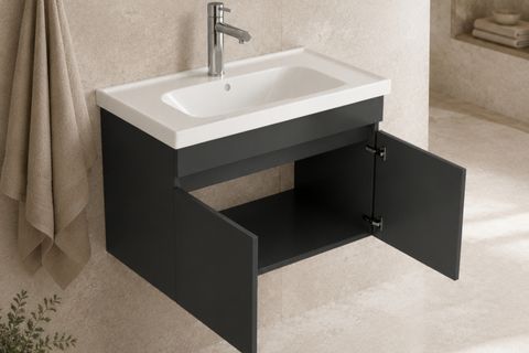 LODE KALE ANTRASİT 90 CM SERAMİK LAVABOLU ALT BANYO DOLABI