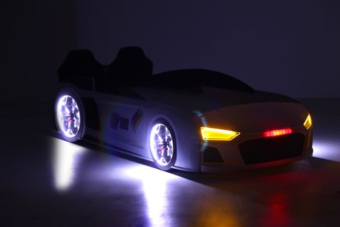 AUDİ FULL LEDLİ KUMANDALI VE MÜZİKLİ ARABALI YATAK, BEYAZ