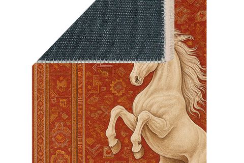 AT FİGÜRLÜ VİNTAGE KIRMIZI DESENLİ HALI, ETNİK KİLİM DOKUMA TABAN HALI, 327 YNG, 150X230 CM