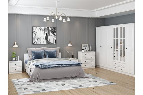 KALE210 YATAK ODASI TAKIMI, BEYAZ MEBRAN, 6 KAPAKLI, SET 70
