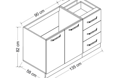MİNAR 135 CM MUTFAK DOLABI BEYAZ 135-B2-ALT MODÜL
