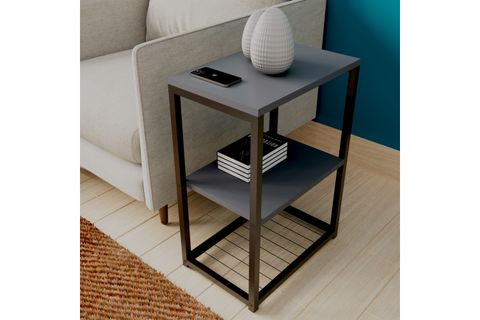 LİNA METAL AYAKLI AHŞAP RAFLI YAN SEHPA, ANTRASİT