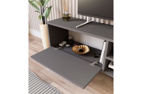 LENA KİTAPLIK BÖLÜMLÜ TV SEHPASI, ANTRASİT, 140 CM